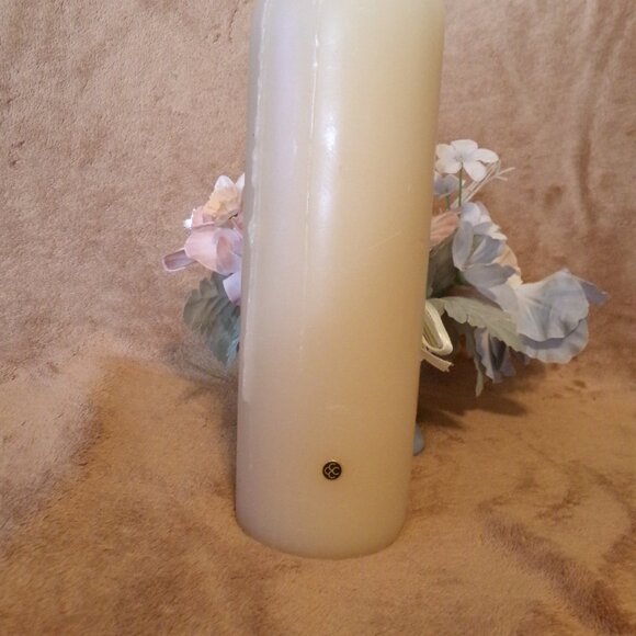 Vintage Partylite Blue Ceramic Base, Blue/Peach Floral Ring & Candle - Picture 5 of 6